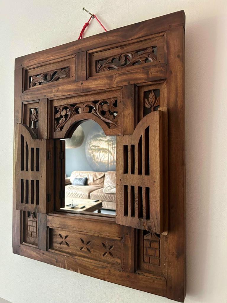Houten spiegel met deurtjes en ophangsysteem - 60x69.5 cm, Ophalen