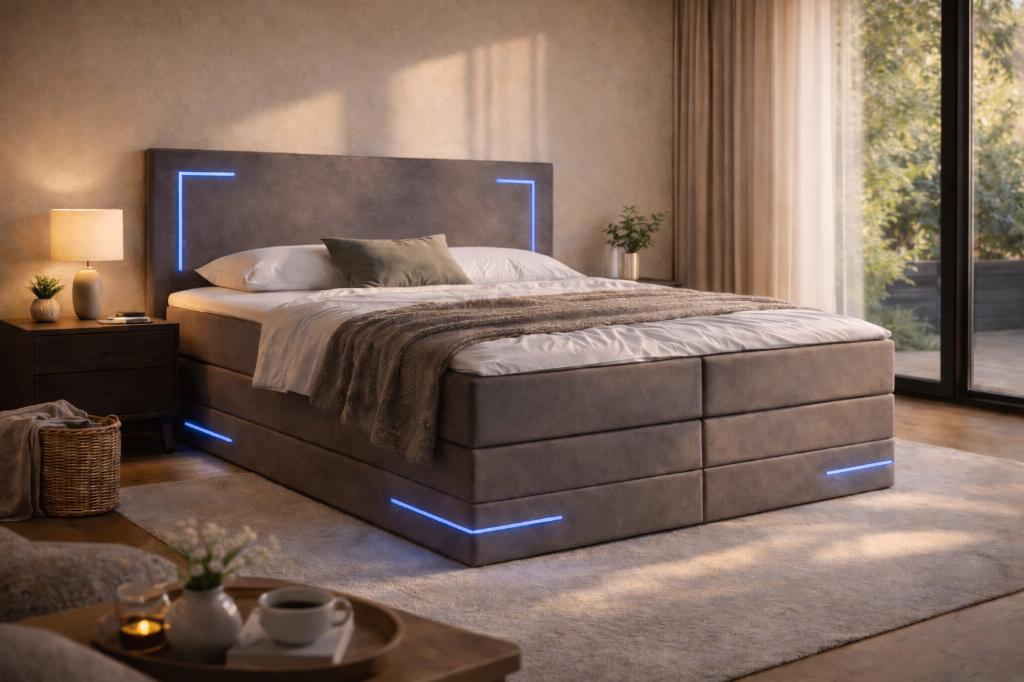 Boxspring Detroit 180x200 met opbergruimte en LED-nieuw, Huis en Inrichting, Slaapkamer | Bedden, Wonello, Geilenkirchenerstrasse 31, 52538 Birgden-Gangelt, Duitsland