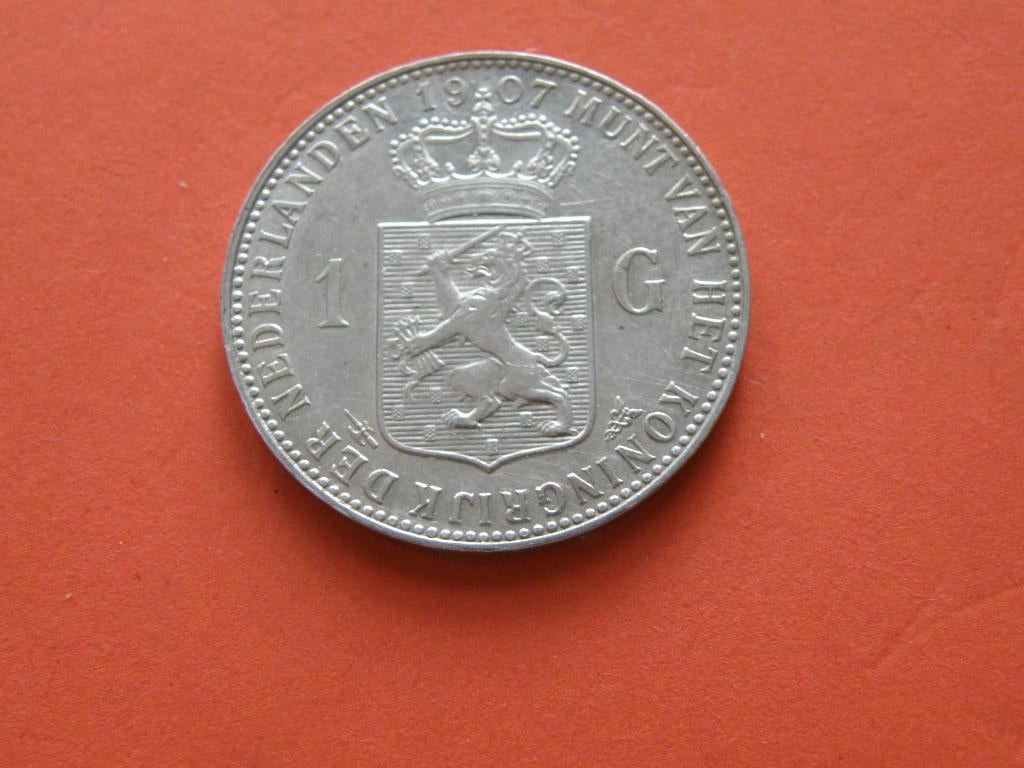 Nederland 1 gulden 1907 zilver, Postzegels en Munten, Munten | Nederland, 1 gulden, Verzenden, Zilver, Koningin Wilhelmina