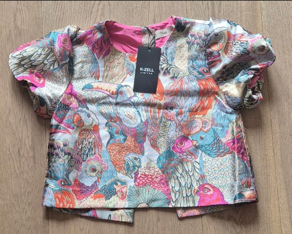 Blouse Top Vogelmotief Groen Roze Maat S, M of L, Maat 38/40 (M), Verzenden, Nieuw, K-Zell