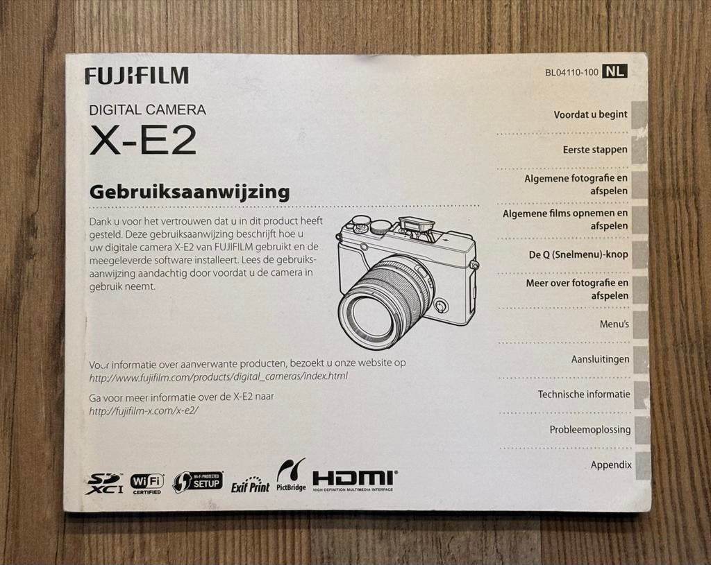 Fujifilm X-E2 Gebruiksaanwijzing - nederlandstalig, Ophalen of Verzenden, Zo goed als nieuw, Techniek