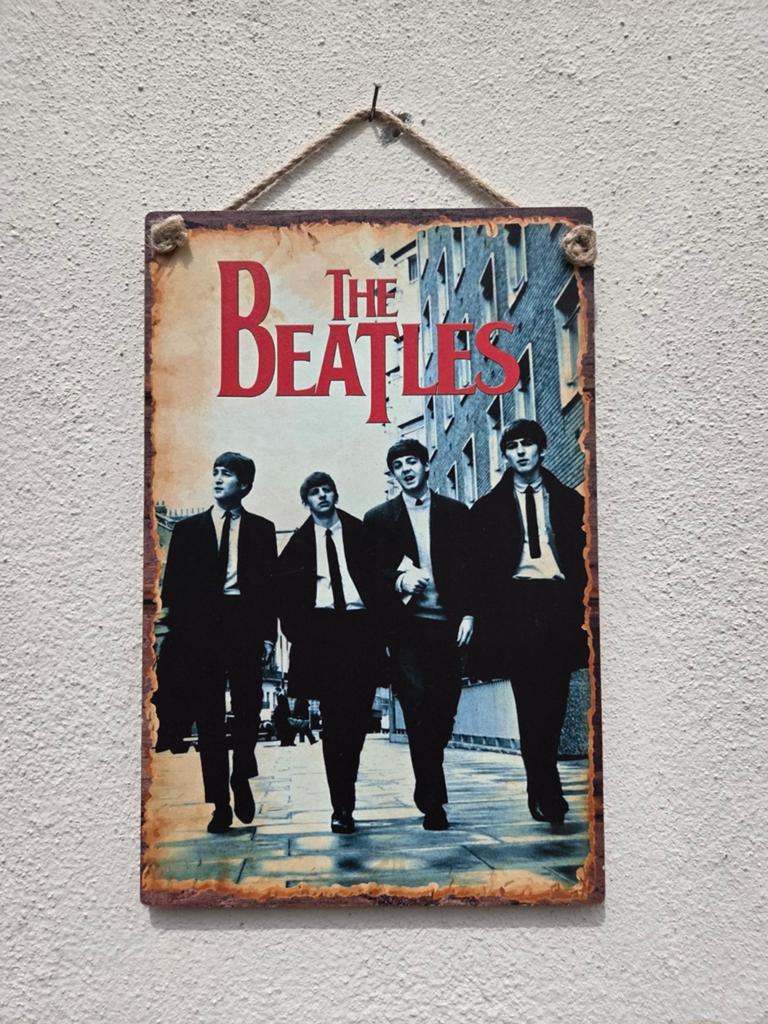 Vintage The Beatles houten bord - 18x28 cm, Verzamelen, Muziek, Artiesten en Beroemdheden, Ophalen of Verzenden, Gebruikt