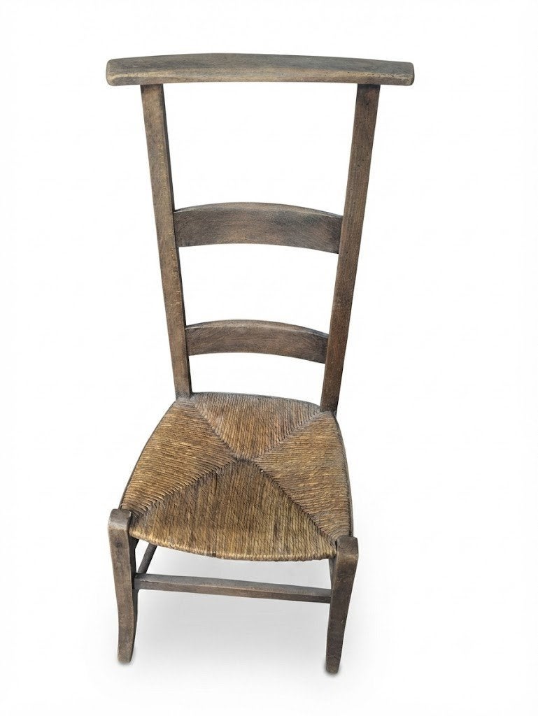 Prachtige antieke Franse bidstoel / kerkstoel met biezen, Antiek en Kunst, Ophalen of Verzenden