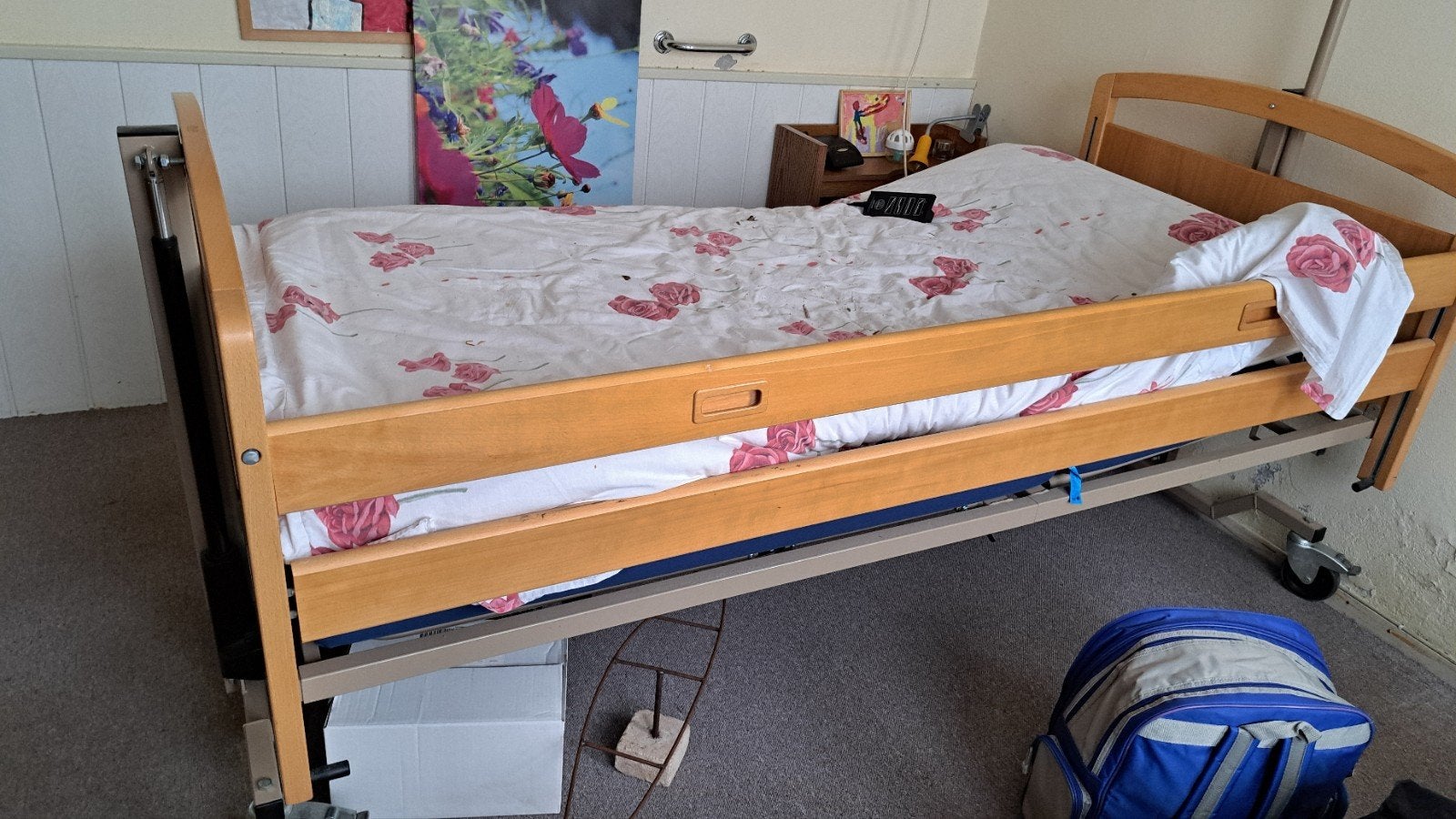 Hoog laag bed elektrisch zorg bed, Ophalen, Eenpersoons, Hout, 90 cm