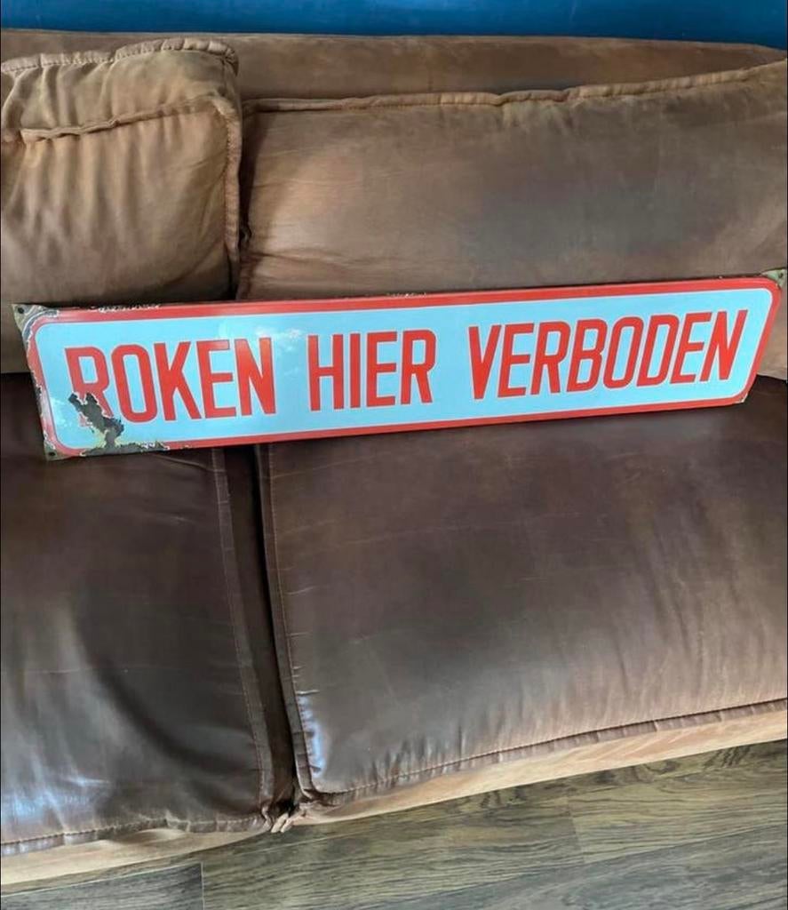 Vintage Emaille Bord: Roken Hier Verboden, Verzamelen, Merken en Reclamevoorwerpen, Ophalen of Verzenden