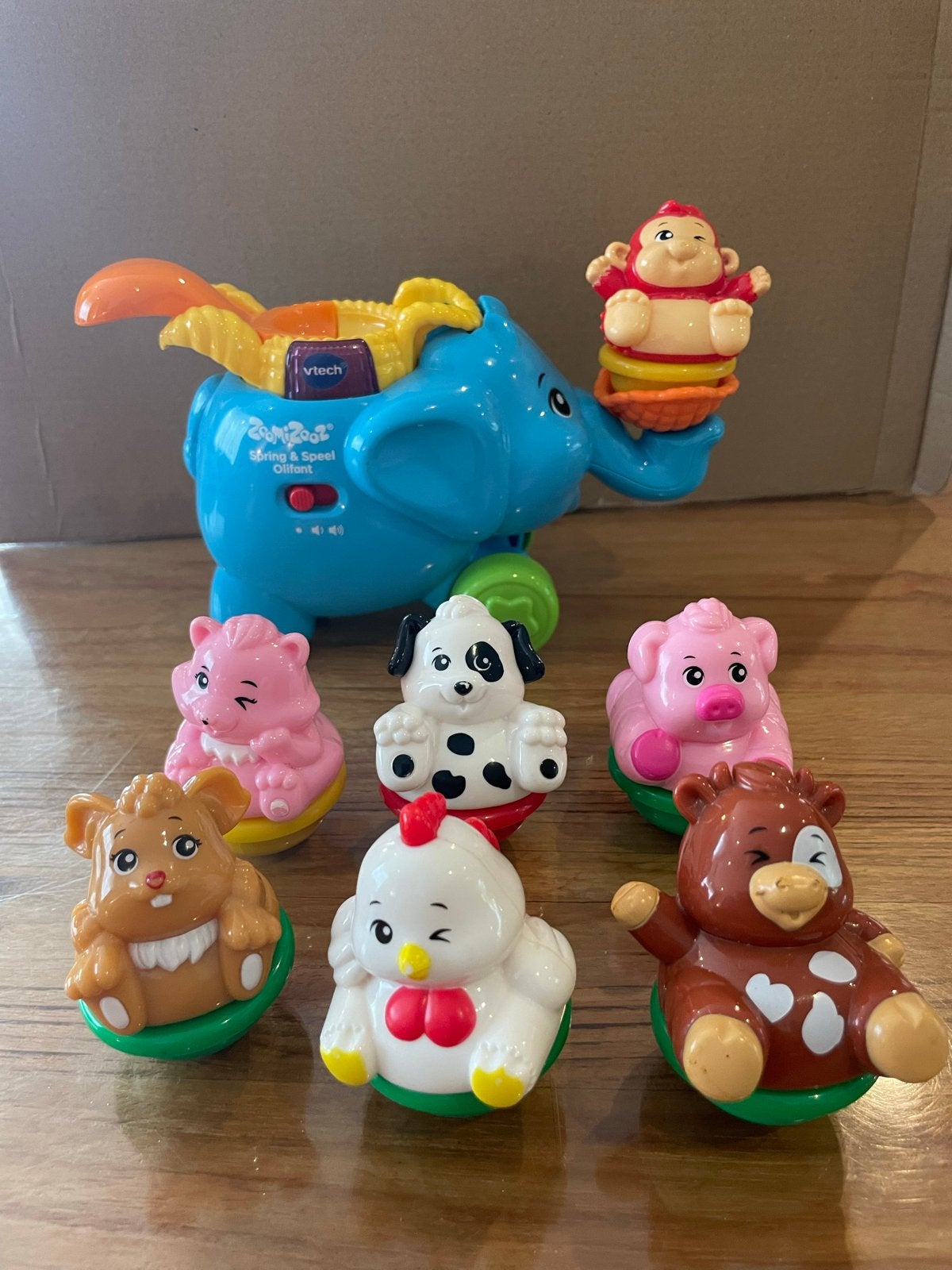 Vtech Zoomizooz Olifant met Aapje en 6 Extra Beestjes, Ophalen of Verzenden, Gebruikt, 6 maanden tot 2 jaar