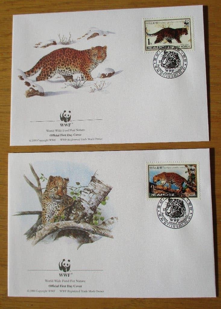 Noord-Korea, WWF serie FDC's Amoerpanter, 1998, Verzenden, Gestempeld, Dier of Natuur