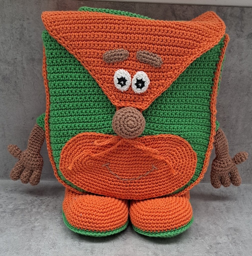 zelf gehaakte kinder rugtas oranje/ groen, Hobby en Vrije tijd, Verzenden, Nieuw, Haken, Naald