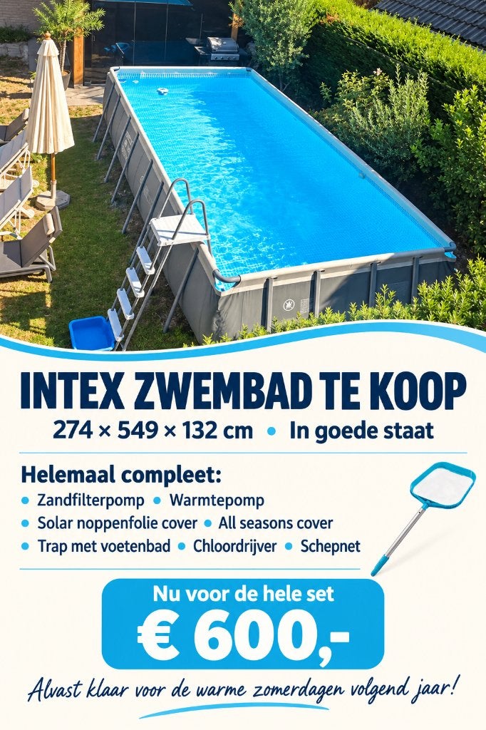 Intex zwembad 274x549x132 + warmtepomp. Helemaal compleet!, Gebruikt, 200 tot 300 cm, Rechthoekig, Ophalen