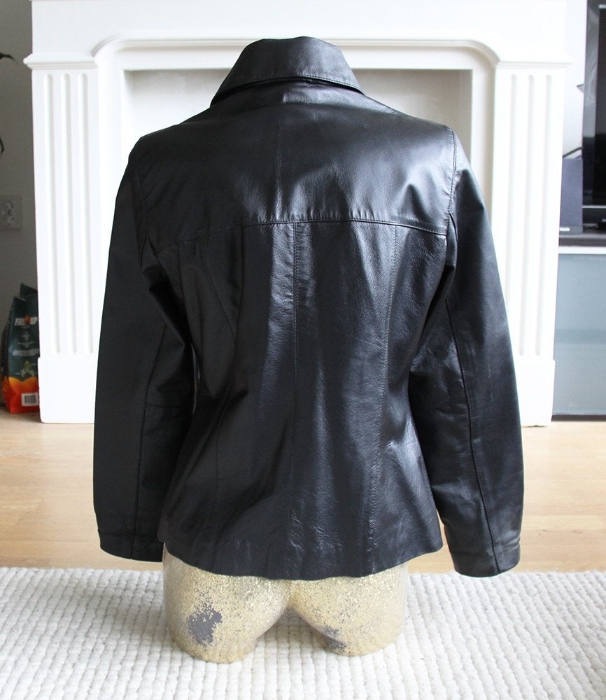 Stoere Zwarte Leren Jas (S) € 45,-, Zwart, Ophalen of Verzenden, Maat 36 (S), Onbekend