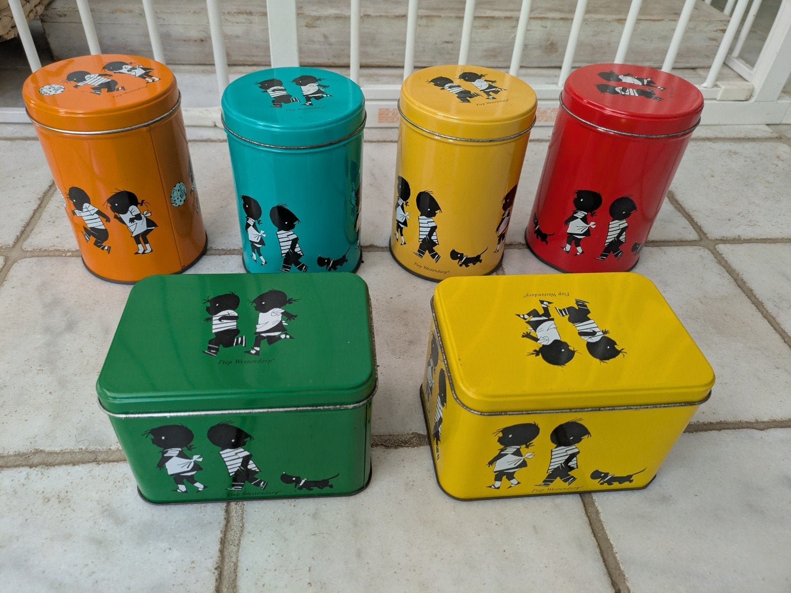 6 vintage blikken van Jip en Janneke, Ophalen, Minder dan 50 cm, Gebruikt, Minder dan 50 cm