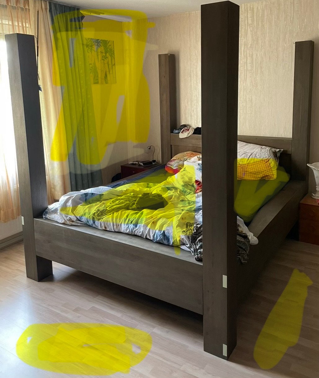Dubbel bed boxspring omhulsel constructie, Ophalen, Gebruikt, Bruin, Tweepersoons