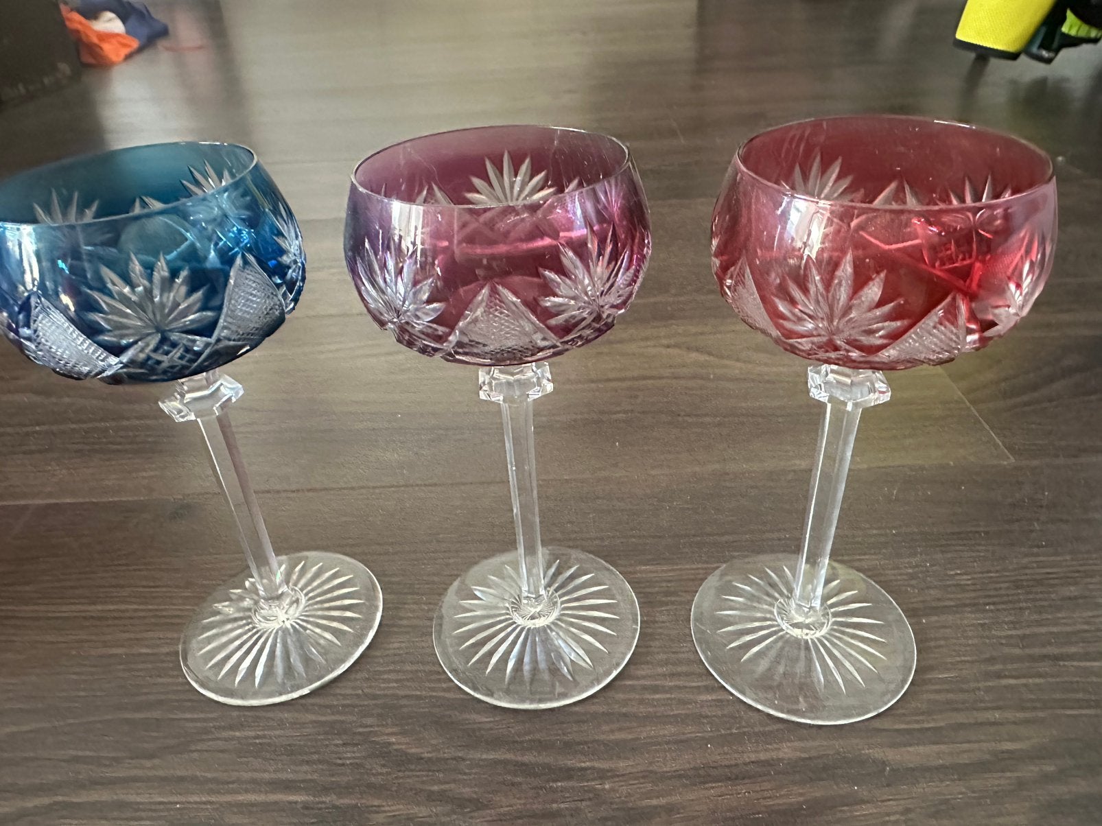 3 Prachtige antieke kristallen glazen Val Saint Lambert,, Ophalen of Verzenden