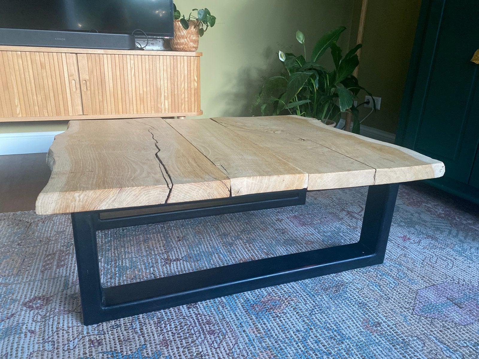 Salontafel van echt hout met metalen frame, Ophalen, 100 tot 150 cm, 50 tot 100 cm, Zo goed als nieuw