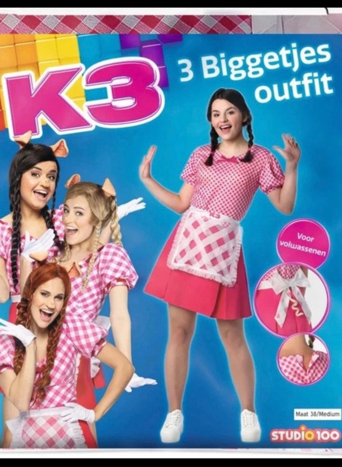 2x drie biggetjes outfit k3, Kleding | Dames, Ophalen of Verzenden, Zo goed als nieuw, Maat 38/40 (M), Carnaval