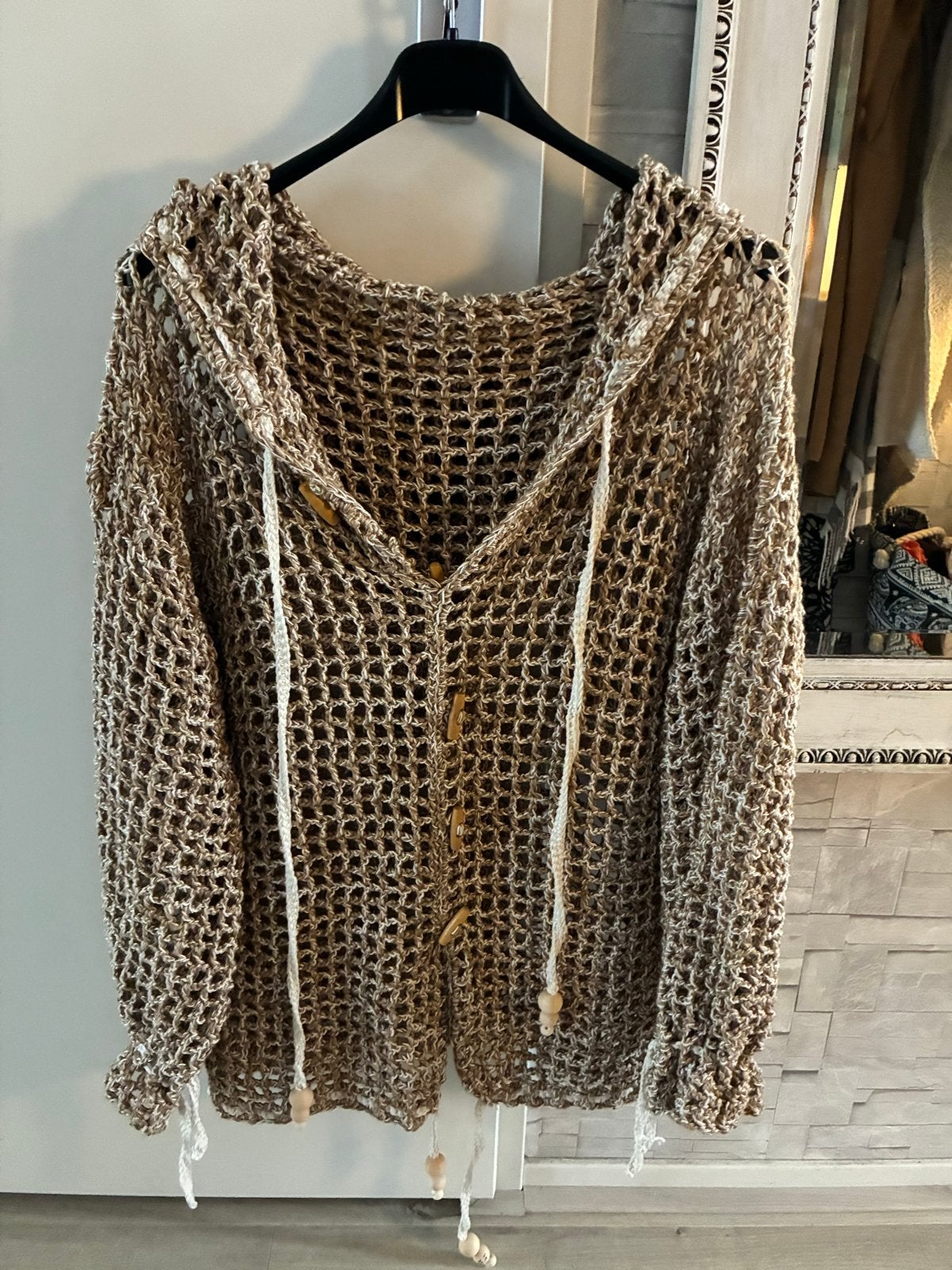 Handgemaakt gehaakt vest met capuchon, maat 38-42, Ophalen of Verzenden, Nieuw, Maat 38/40 (M), Bruin
