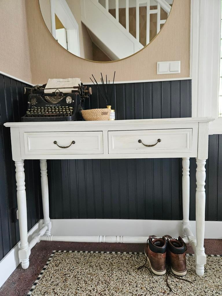 Sidetable haltafel wit landelijk klassiek brocante, Huis en Inrichting, Ophalen, Gebruikt, 100 tot 150 cm, 25 tot 50 cm