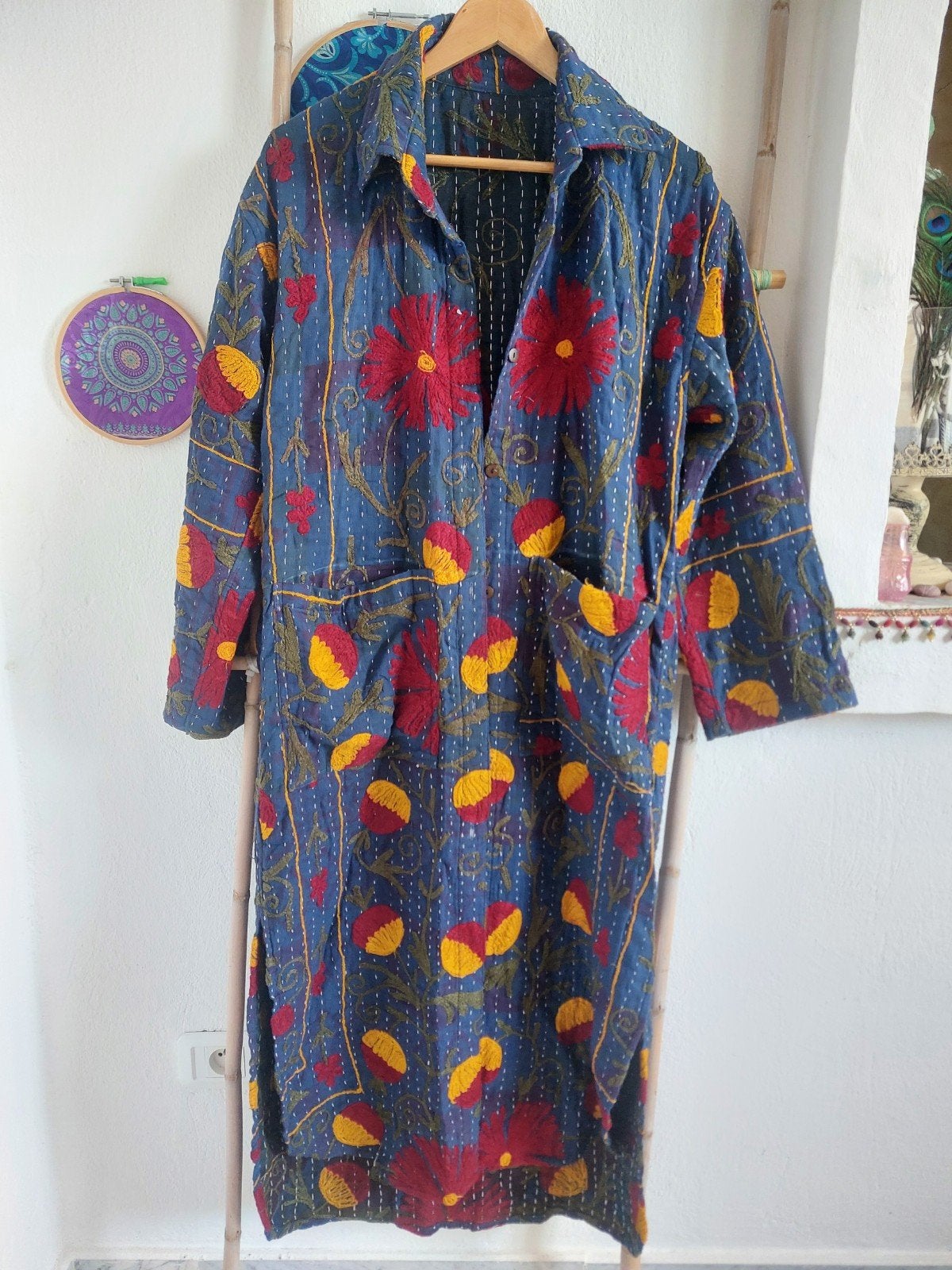 Unieke vintage Kantha jas - Maat M/L, Kleding | Dames, India, Maat 42/44 (L), Nieuw, Verzenden