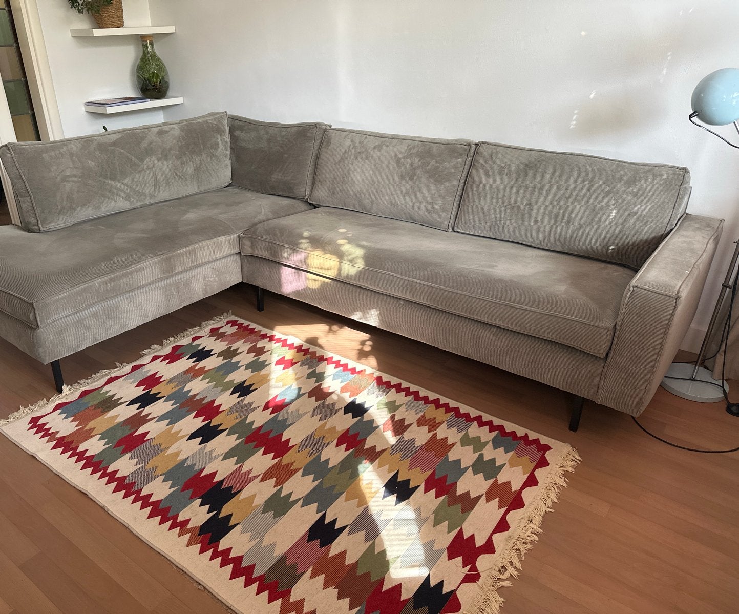 WOOOD linkse hoekbank Arwin grijs ribstof, Ophalen, 250 tot 300 cm, 100 tot 125 cm, Hoekbank