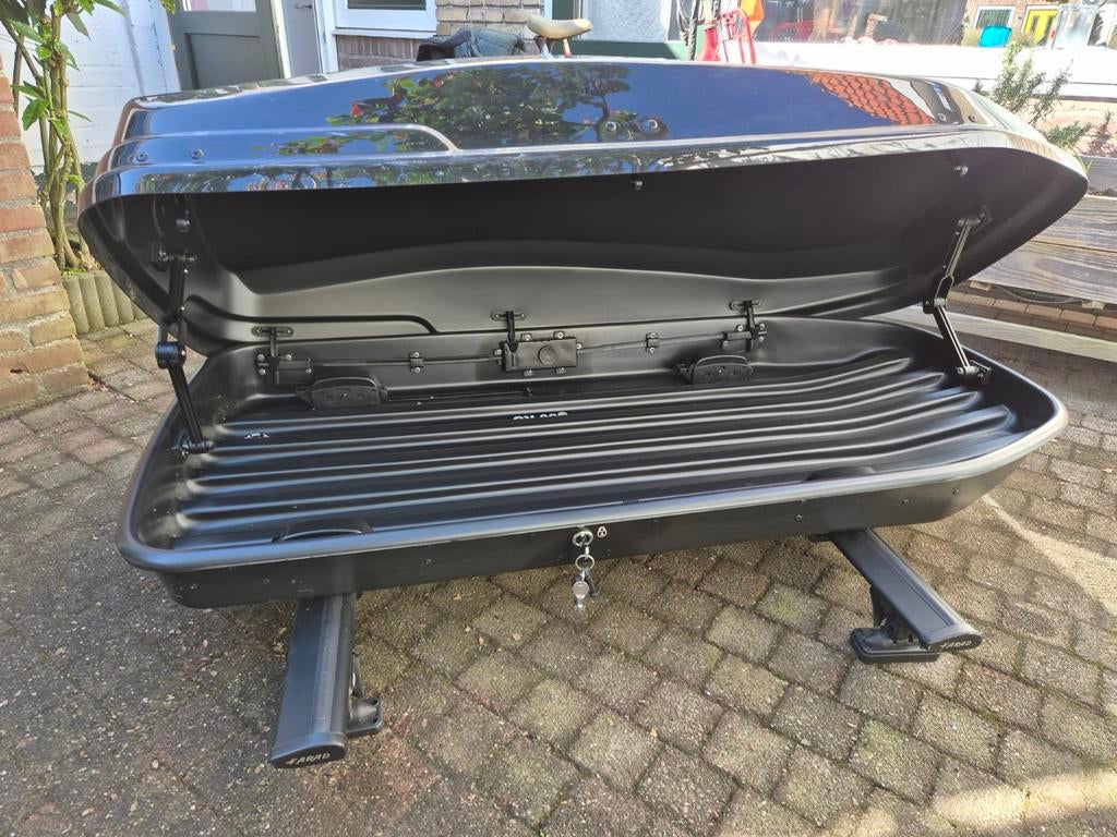 Zwarte dakkofer (360 lt) met dakdragers, Auto diversen, Dakkoffers, Ophalen, Gebruikt
