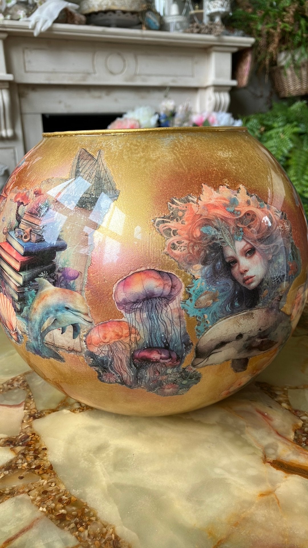 Siervaas decoupage, Huis en Inrichting, Ophalen, Overige kleuren, Nieuw, Glas