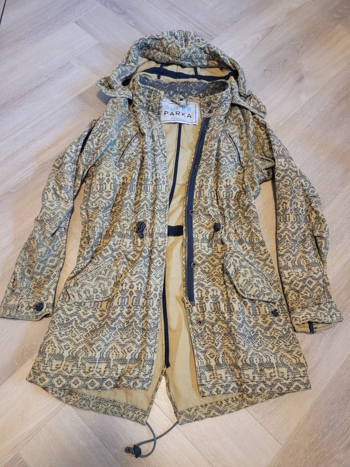 Maison Scotch Super Parka met print, Beige, Maat 36 (S), Gedragen, Maison Scotch