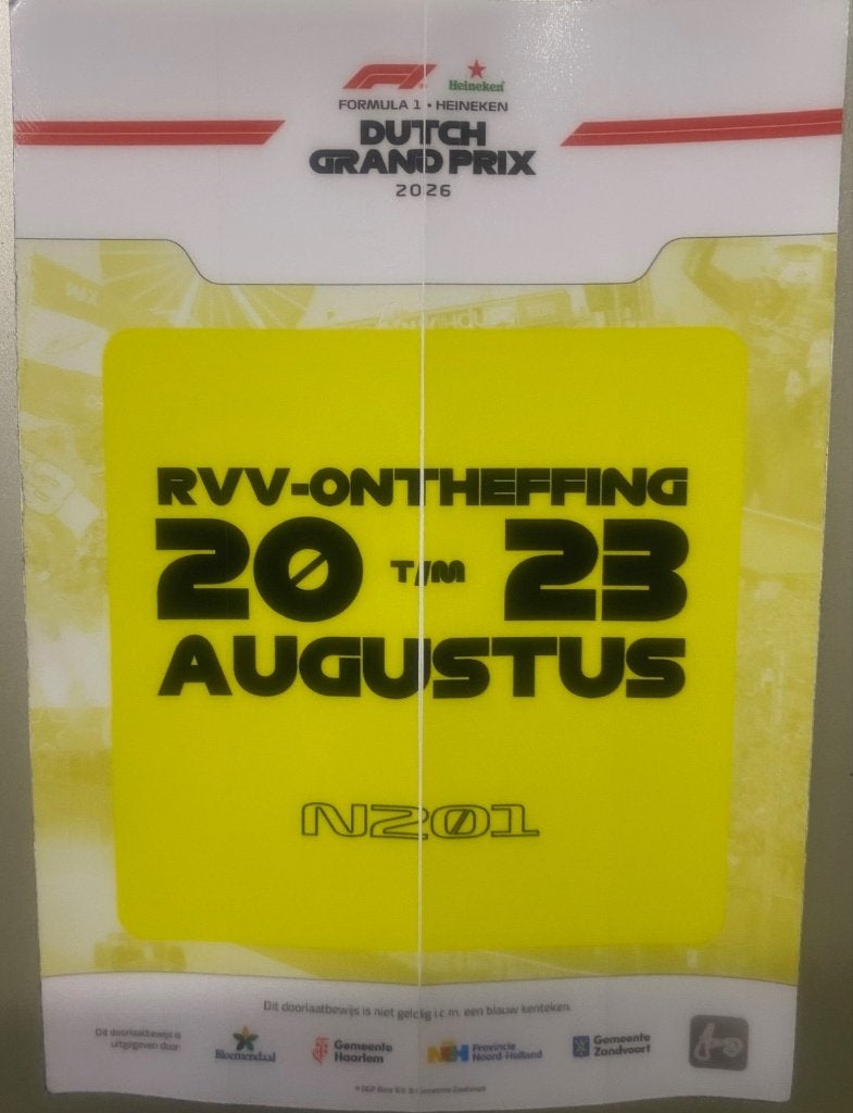 Ontheffing auto voor F-1 Grand Prix -  Zandvoort, Tickets en Kaartjes, Drie personen of meer, Augustus