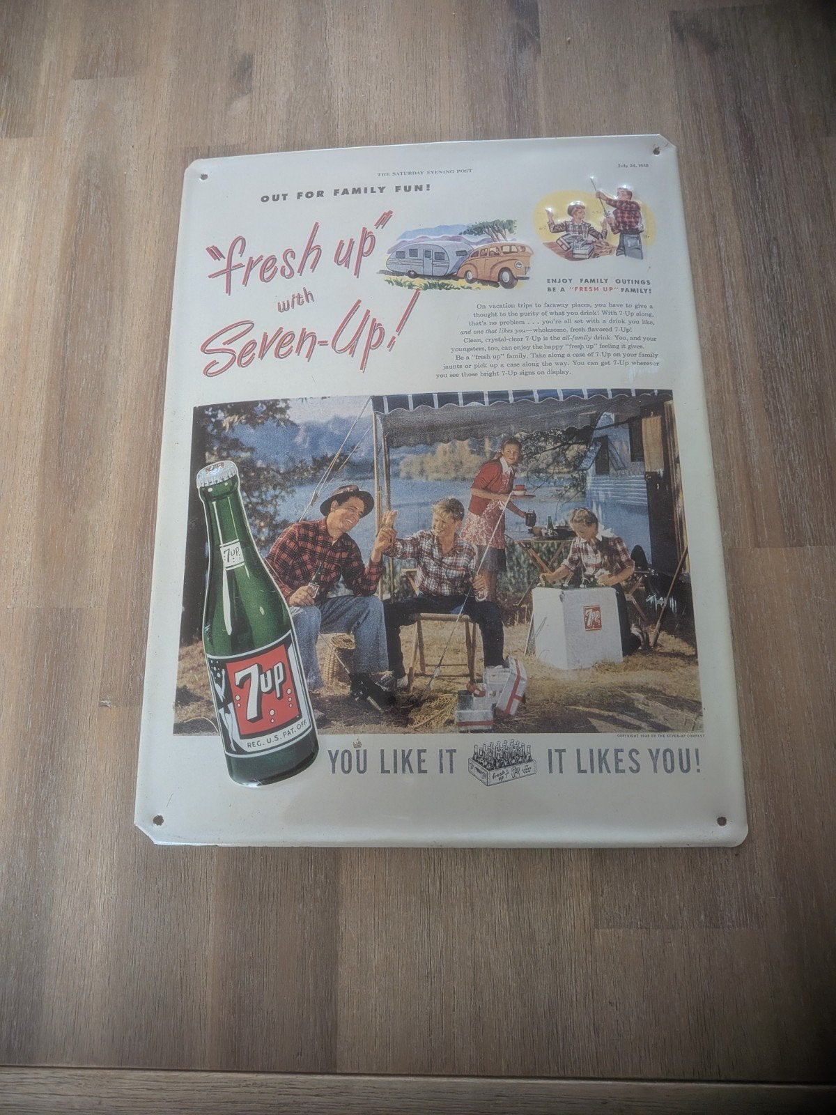 Vintage Seven-Up Reclamebord - "fresh up with Seven-Up!", Verzamelen, Ophalen of Verzenden, Gebruikt, Reclamebord