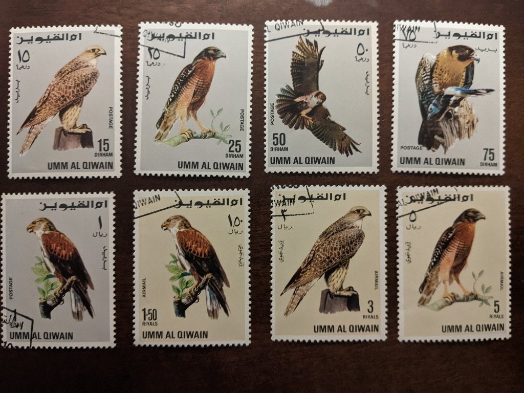UUM AL QIWAIN 1968 serie (8) VOGELS, Verzenden, Gestempeld, Dier of Natuur