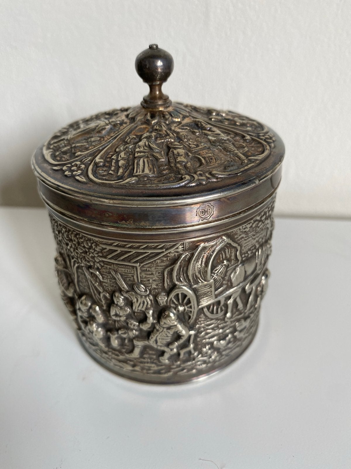 Verzilverd potje met deksel van DE/Douwe Egberts, Antiek en Kunst, Ophalen of Verzenden