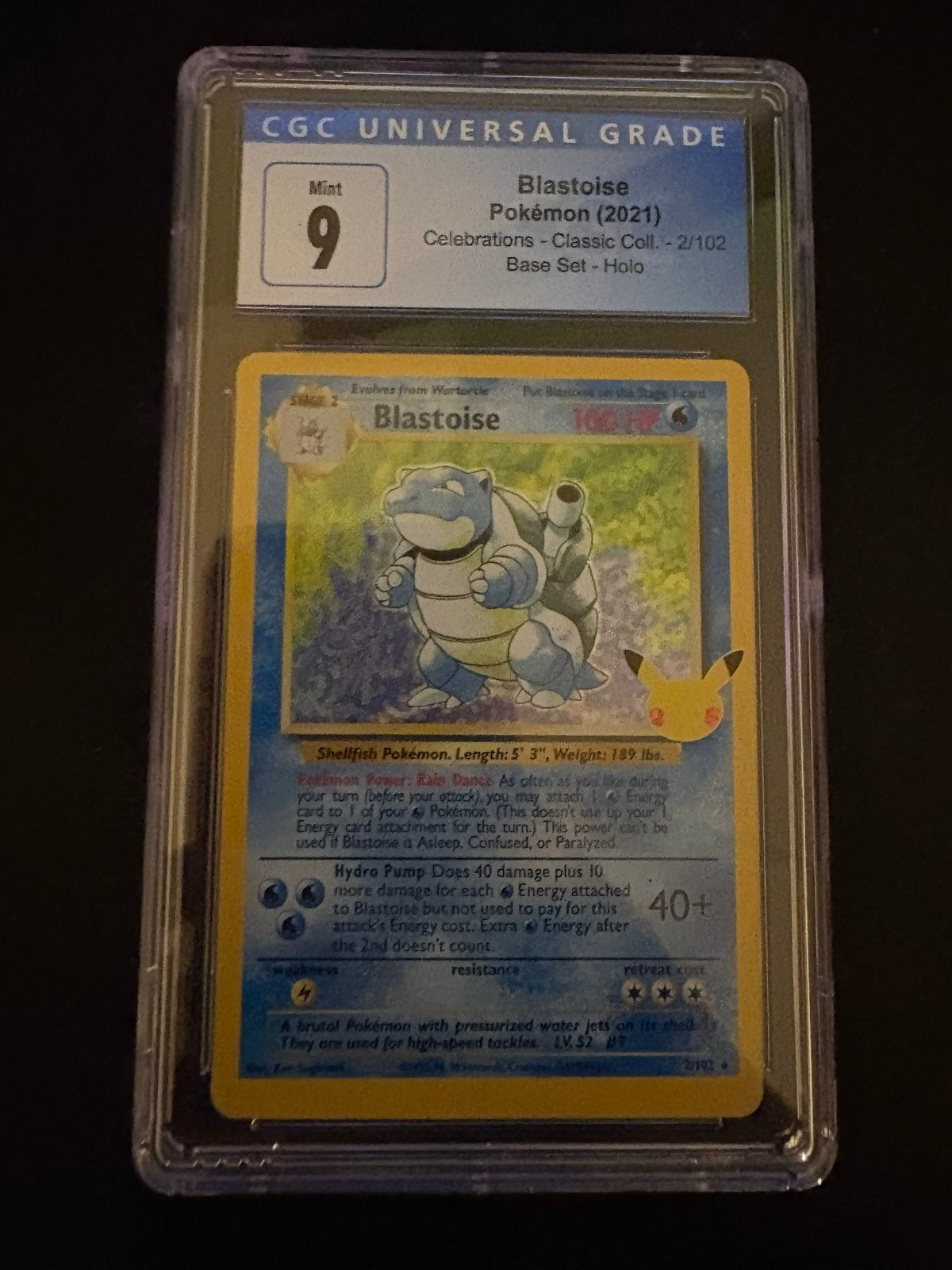CGC 9 Blastoise Pokémon (2021) Celebrations Classic Coll., Hobby en Vrije tijd, Ophalen of Verzenden, Zo goed als nieuw, Losse kaart