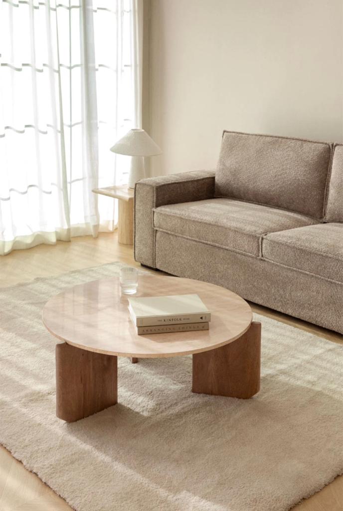 Ronde salontafel natuursteen travertijn travertin mangohout, Ophalen, Rond, Nieuw, 50 tot 100 cm