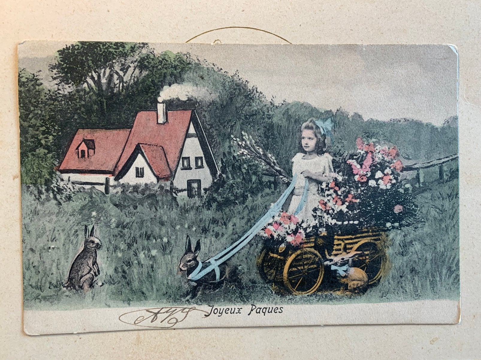 1904 Joyeuses Pâques - meisje met paashazen (FR), Ophalen of Verzenden, Voor 1920, Gelopen, Feest(dag)