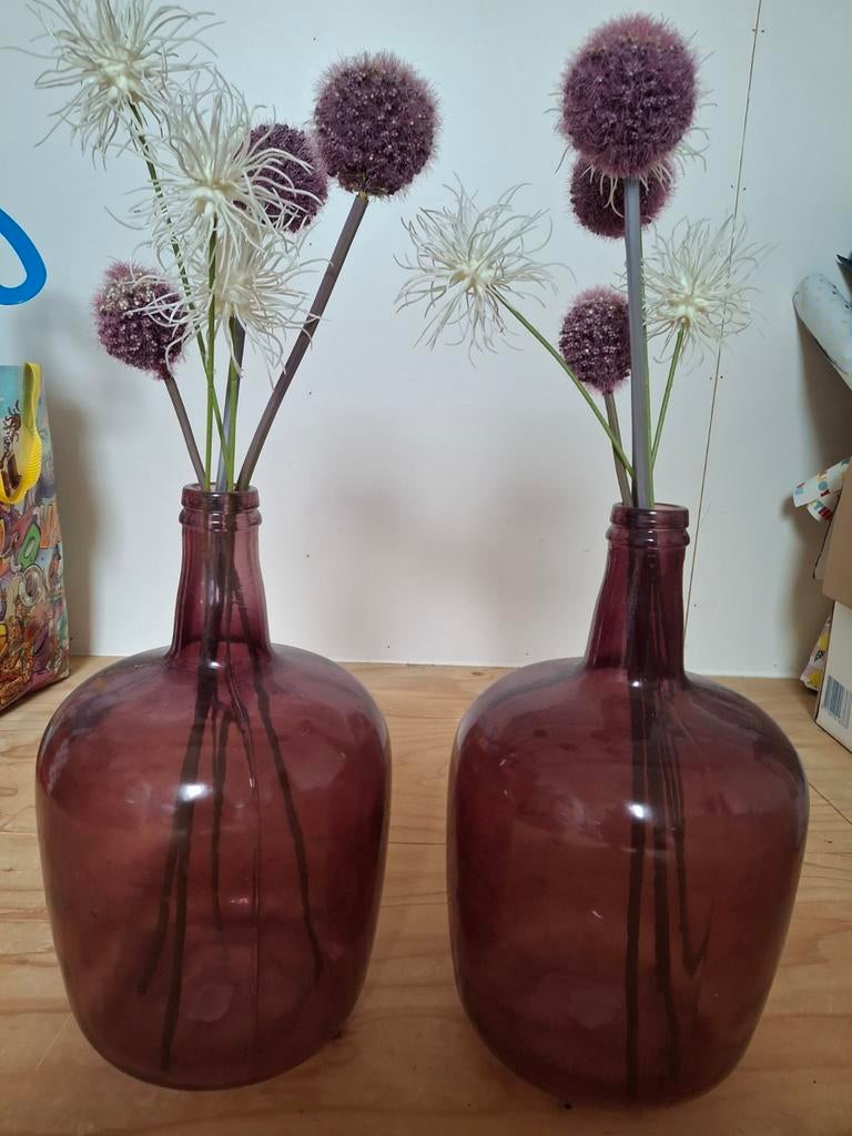 Set van 2 glazen vazen met decoratie, Huis en Inrichting, Woonaccessoires | Vazen, Ophalen, Gebruikt, Overige kleuren, Glas