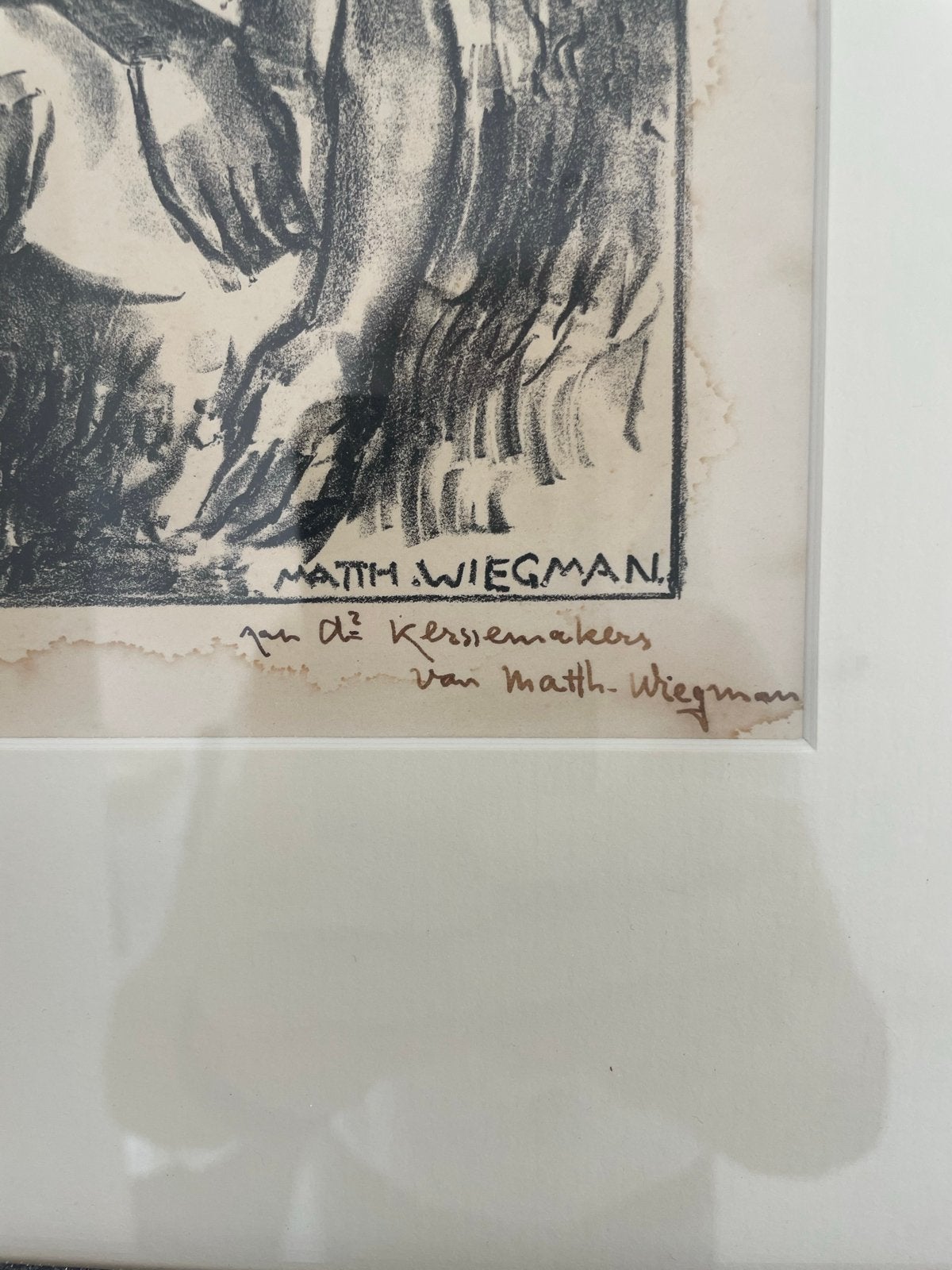Vintage Lithografie Matth. Wiegman - Barmhartige Samaritaan, Ingelijst, Ophalen of Verzenden, Overige onderwerpen, Lithografie
