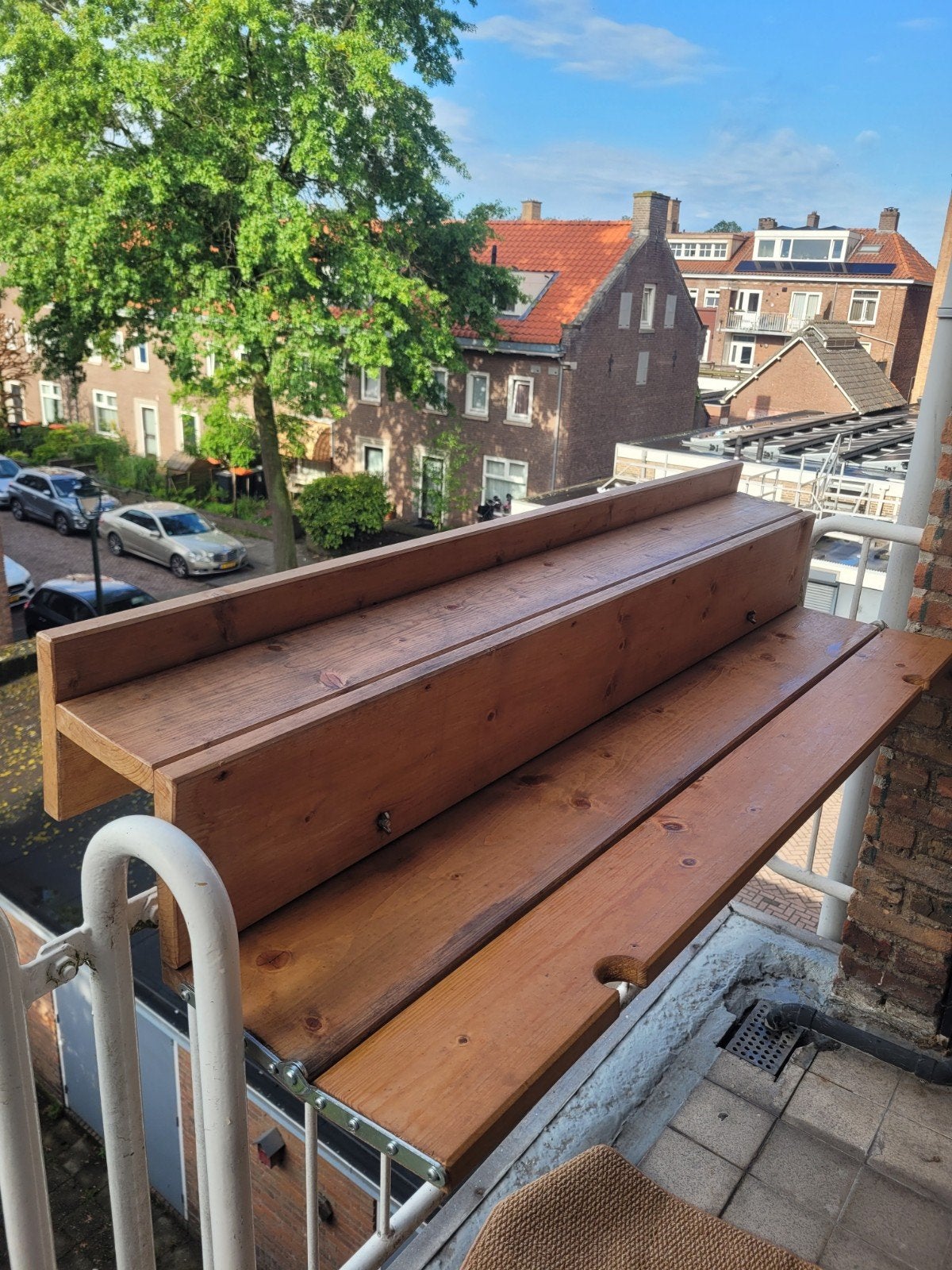 Handige inklapbare balkontafel van hout, Ophalen, Gebruikt, Rechthoekig, Modern, functioneel
