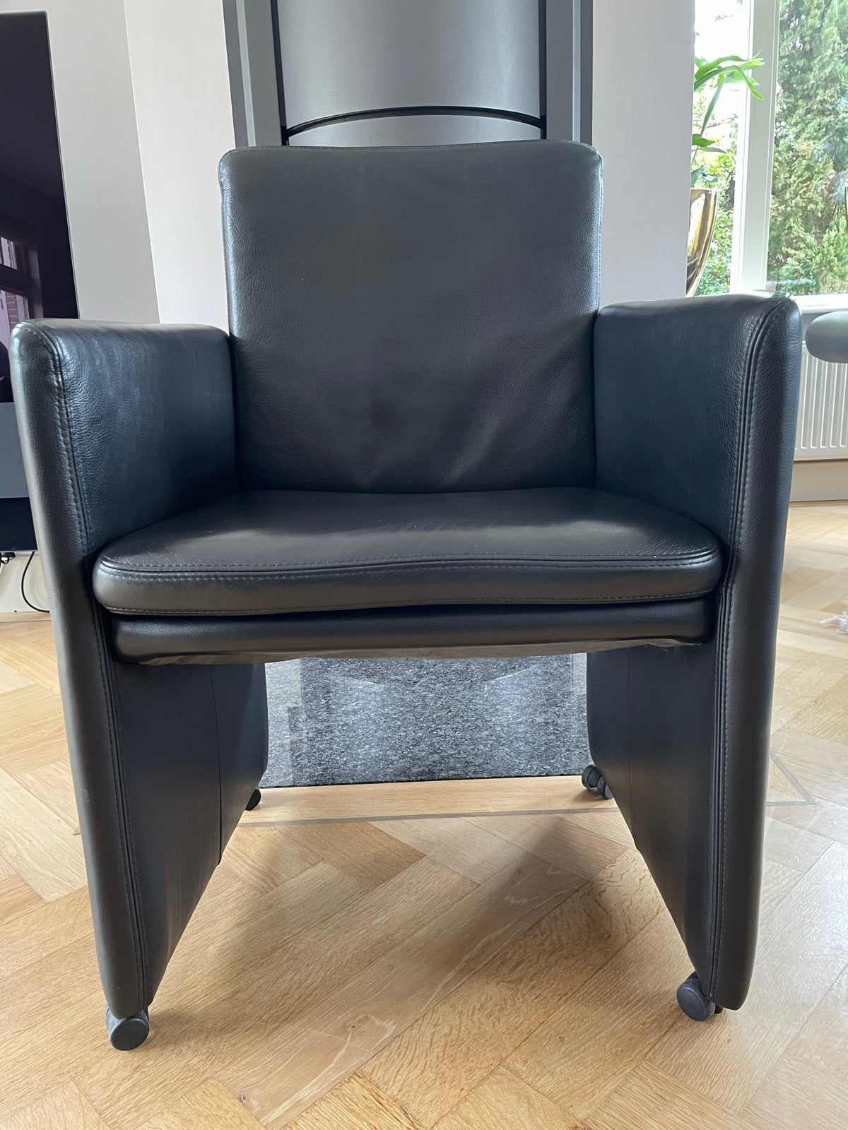 2 W.Schillig fauteuils zwart leer met parketwielen, Ophalen, Gebruikt, Leer