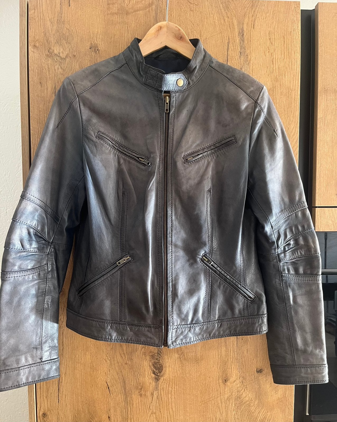 Superior New York leren biker jas XS/S heren grijs, Ophalen of Verzenden, Zo goed als nieuw, Grijs