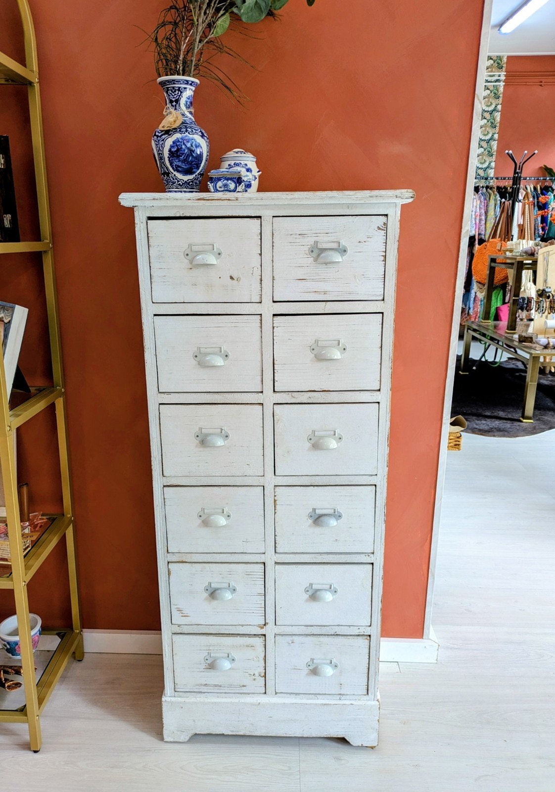 Landelijk Brocante Apothekerskast Ladekast, Ophalen, 5 laden of meer, 100 tot 150 cm, 50 tot 100 cm