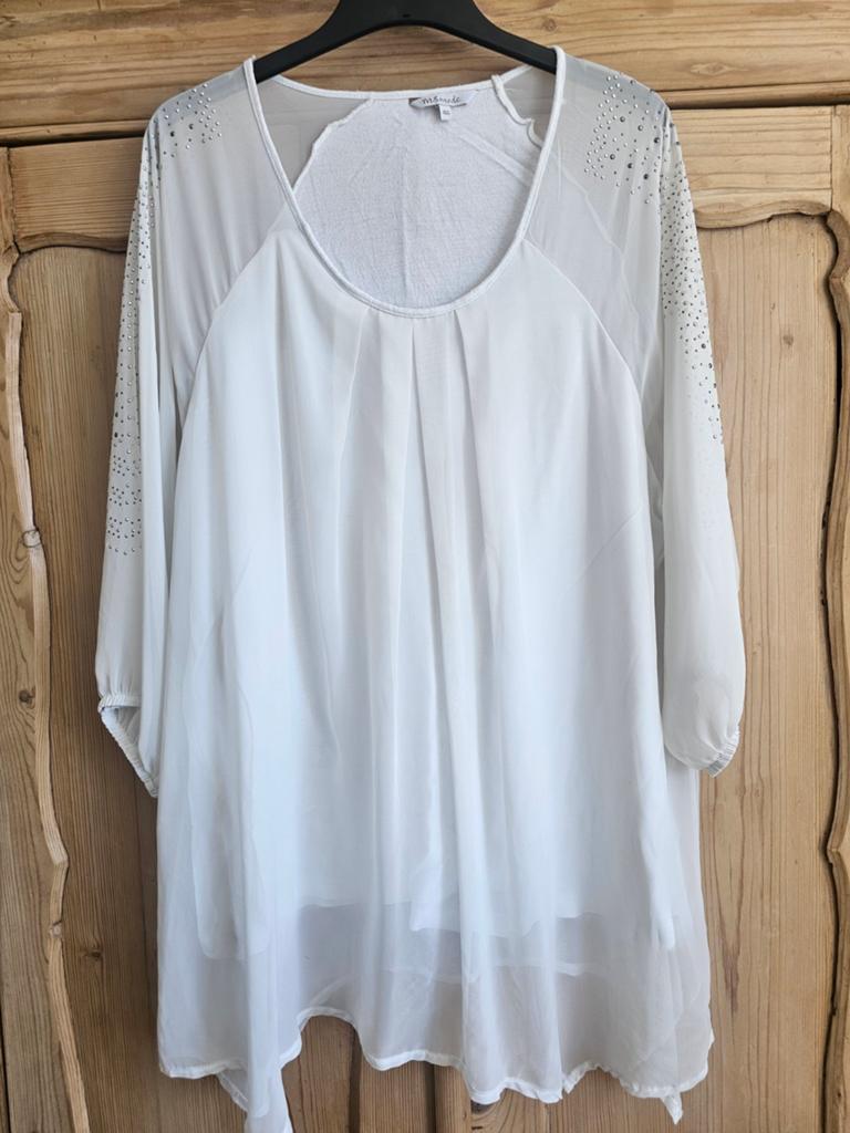 Witte blouse met strassteentjes maat 46., Wit, Maat 46/48 (XL) of groter, Ophalen of Verzenden, Zo goed als nieuw
