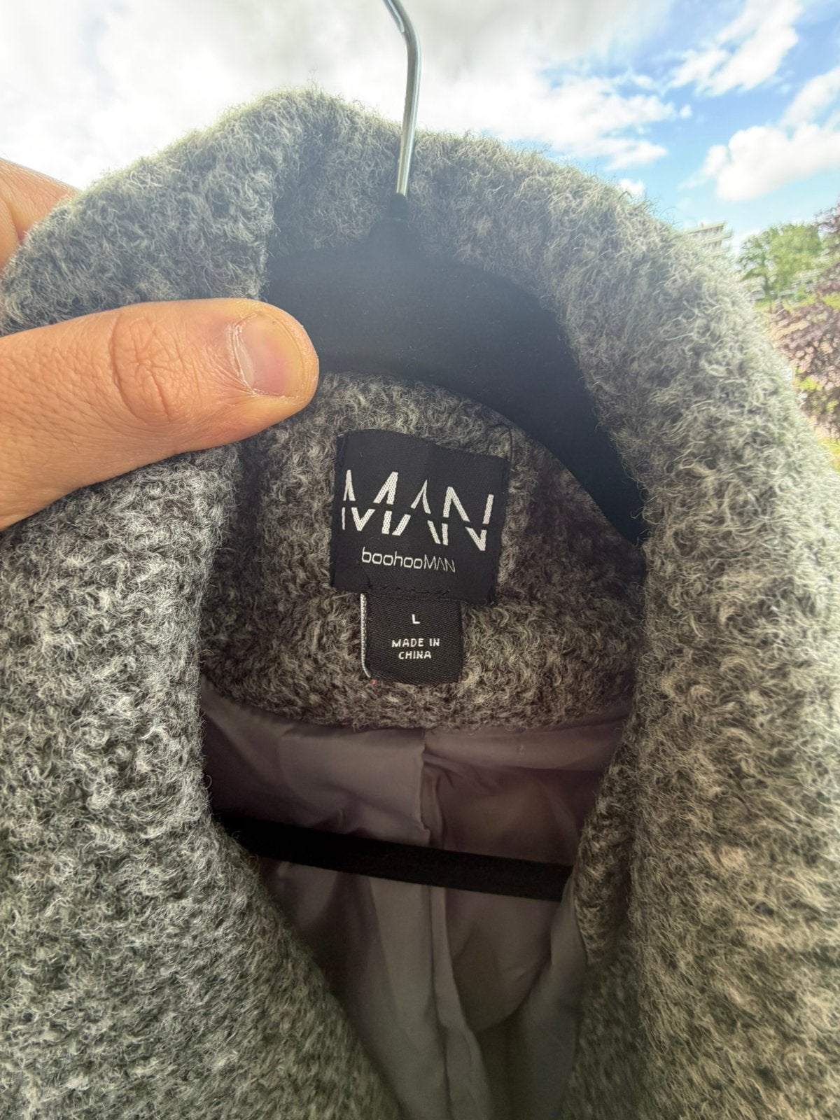 BoohooMAN Grijze Wollen Jas Maat L, Kleding | Heren, Jassen | Winter, Ophalen, Gedragen, Maat 52/54 (L), Grijs