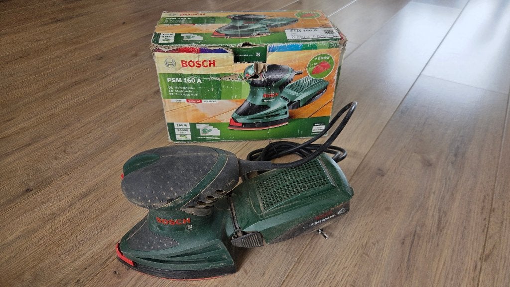 Schuurmachine Bosch PSM 160 A, Ophalen of Verzenden, Gebruikt, Minder dan 600 watt, Vlakschuurmachine