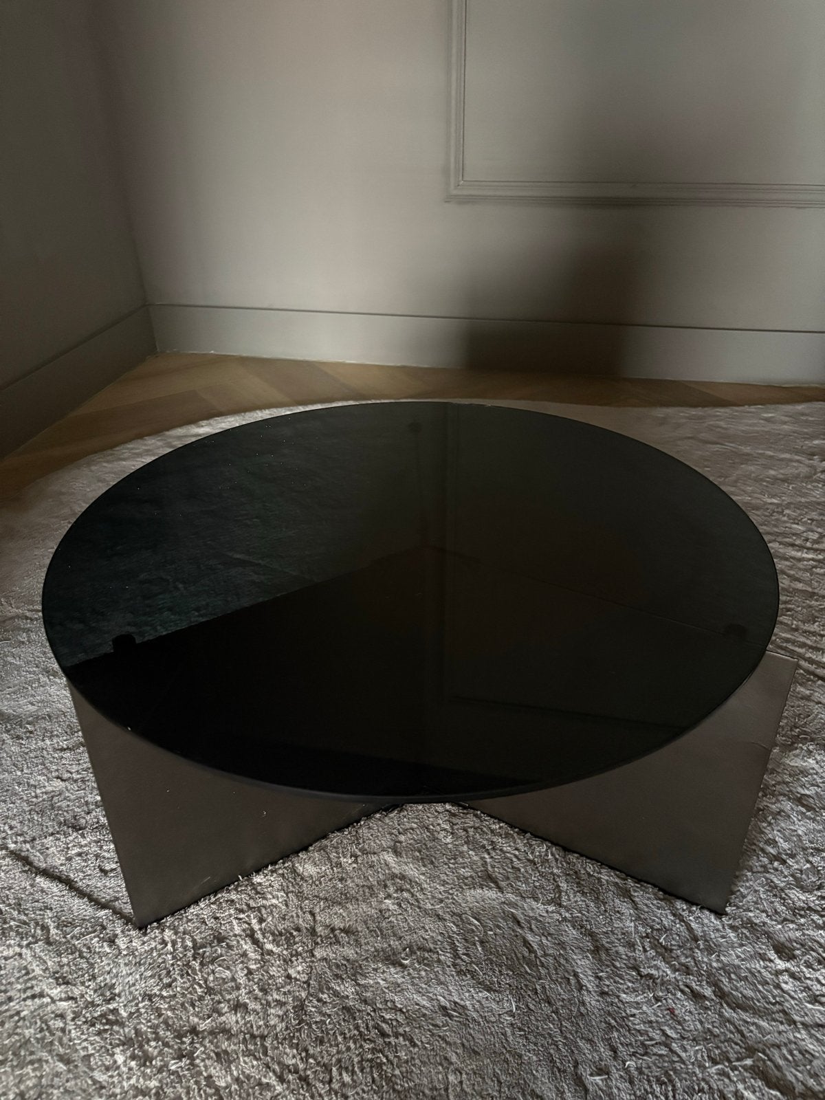 Moderne ronde glazen salontafel, Ophalen, Gebruikt, Rond, 50 tot 100 cm