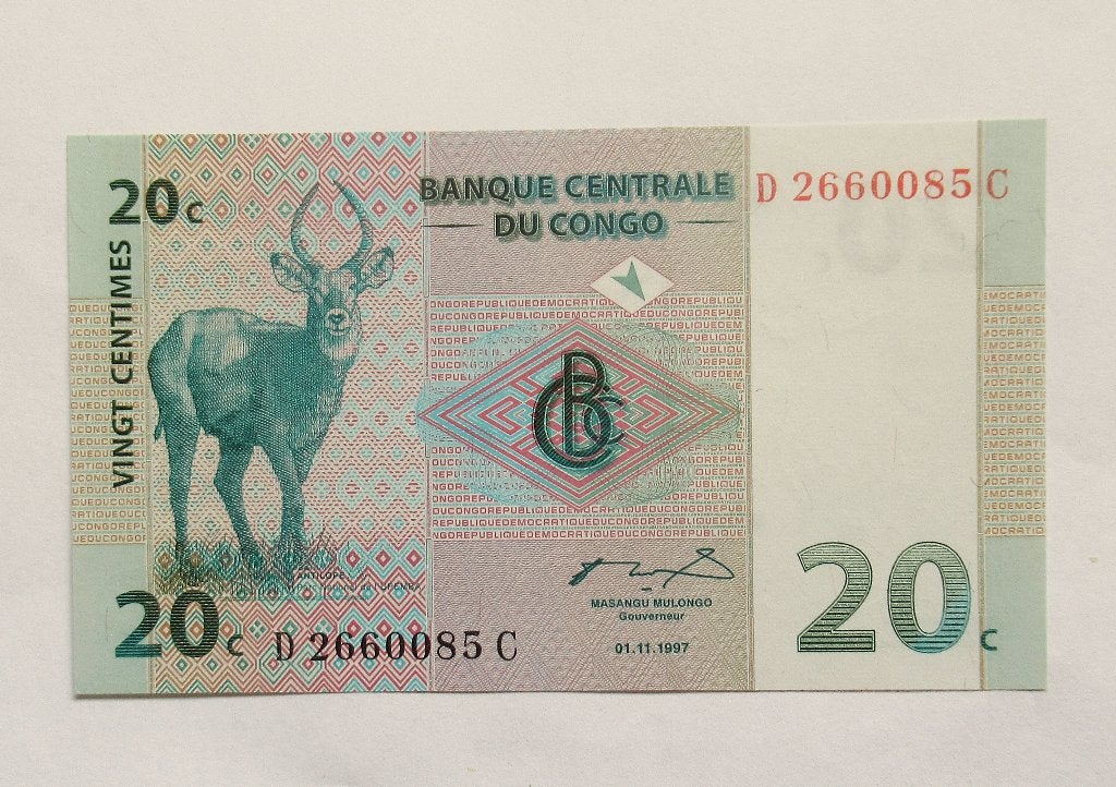 Congo 20 Centimes 1997, Verzenden, Overige landen