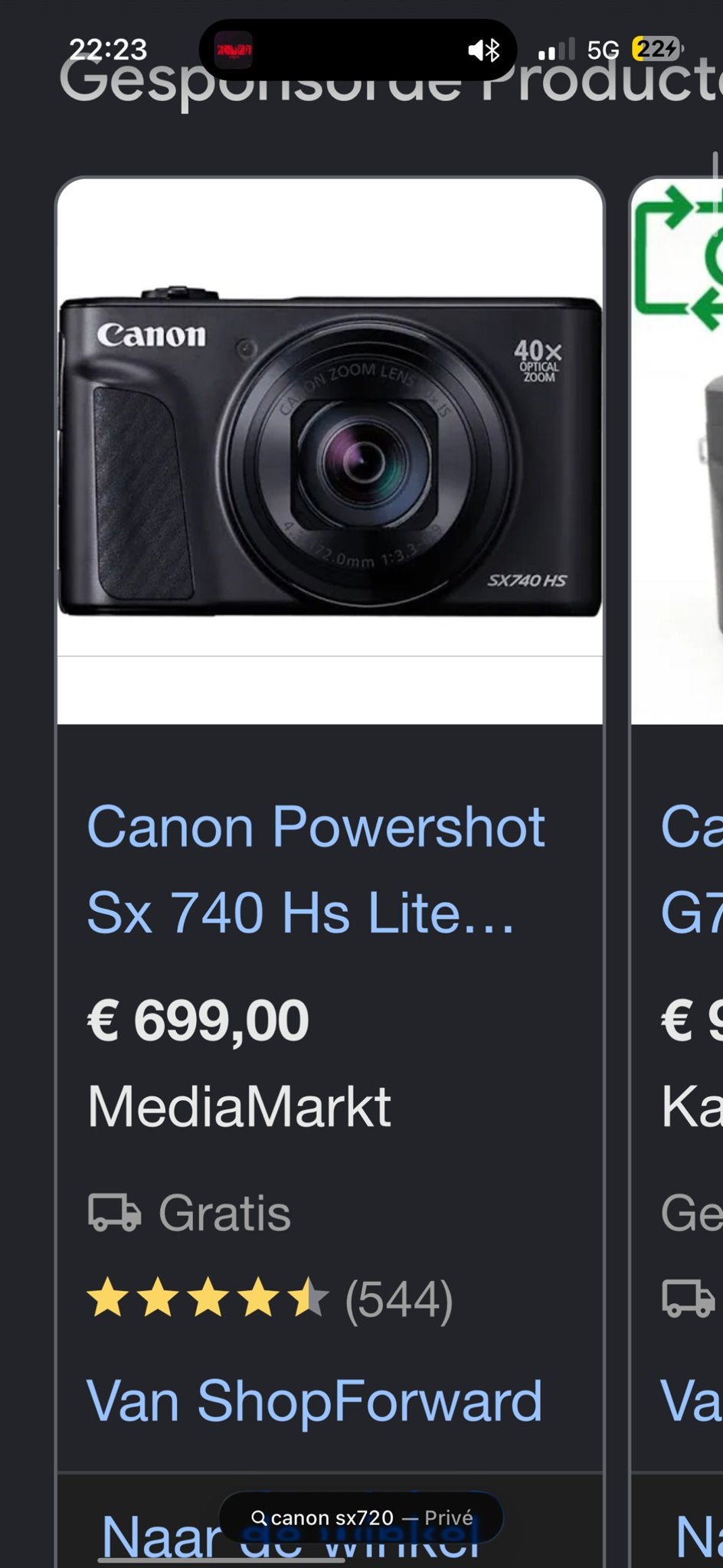 Canon PowerShot SX740 HS - Zo goed als nieuw, Ophalen, Canon, Zo goed als nieuw, Compactcamera
