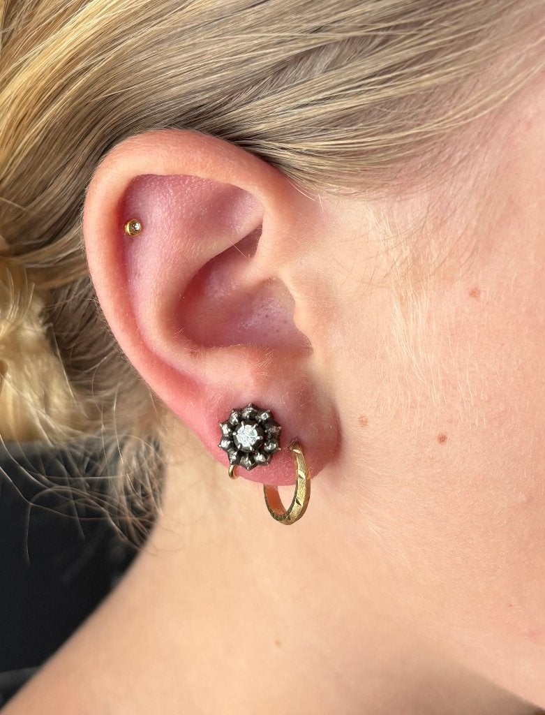 Roos diamanten antiek set 14k gouden oorbellen fraai, Sieraden, Tassen en Uiterlijk, Antieke sieraden, Ophalen of Verzenden, Goud