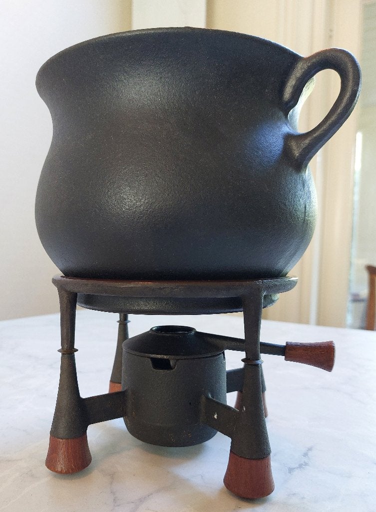 Fonduestel-Gietijzer-Zwart, Huis en Inrichting, Frituurpan, Gietijzer, Ophalen of Verzenden, Zo goed als nieuw