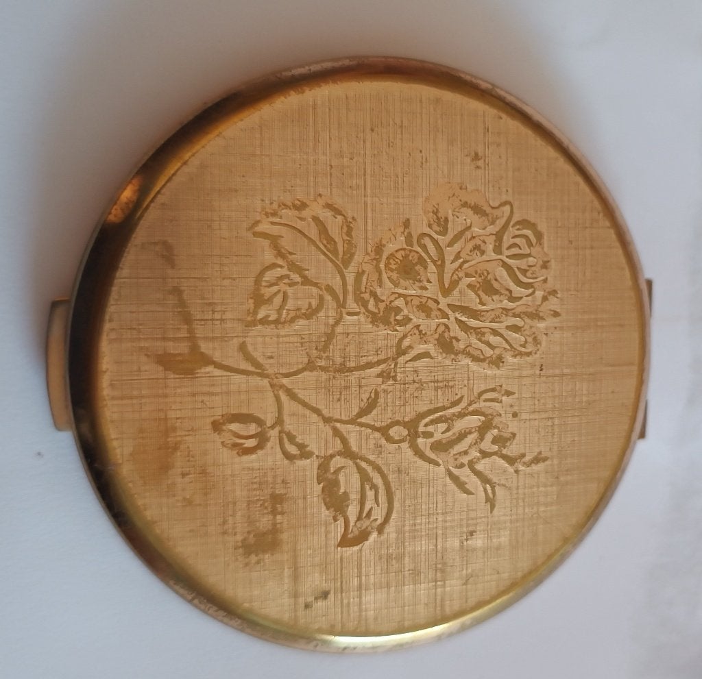 Antieke Stratton poederdoos goudkleurig met bloem & spiegel, Antiek en Kunst, Ophalen of Verzenden
