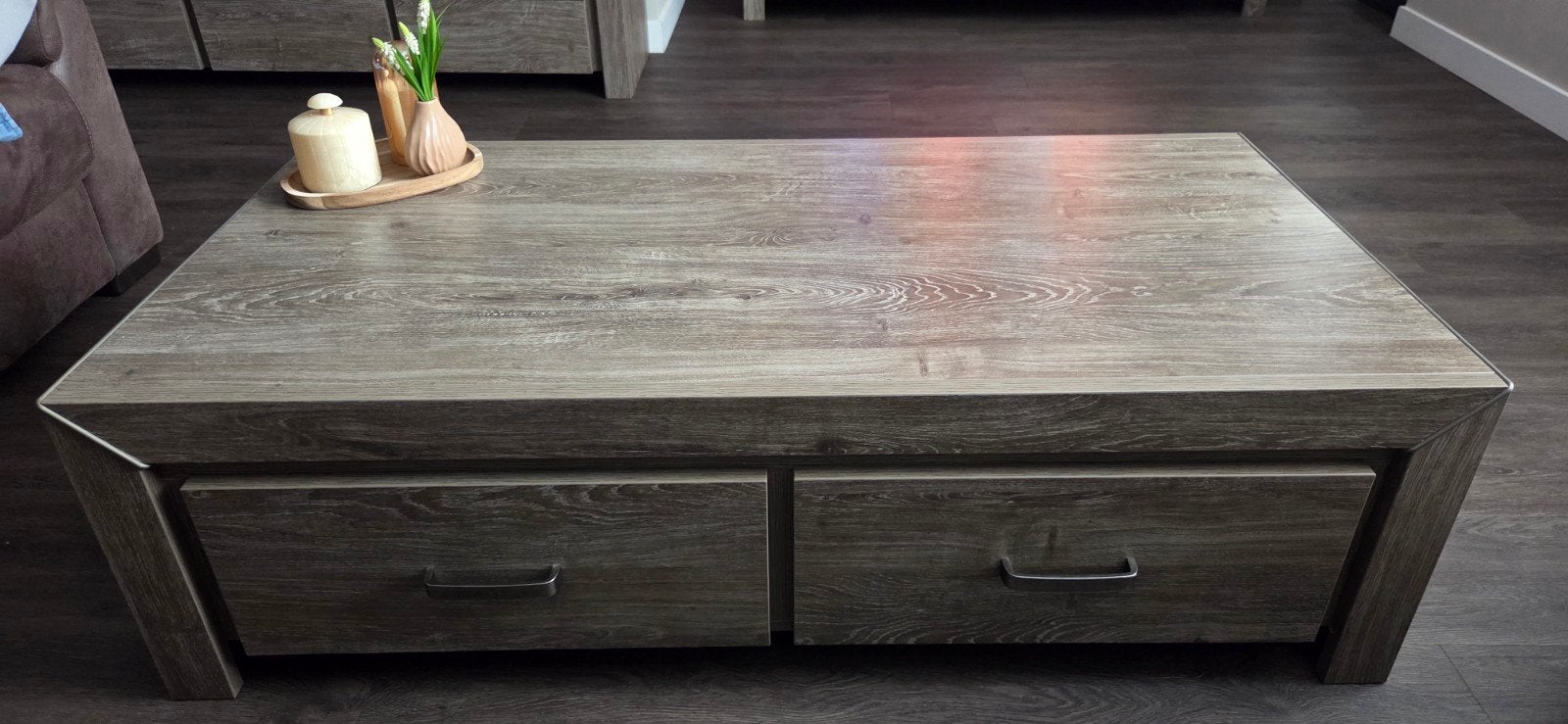 Salontafel met lades - Houtlook, Ophalen, Gebruikt, 100 tot 150 cm, 50 tot 100 cm
