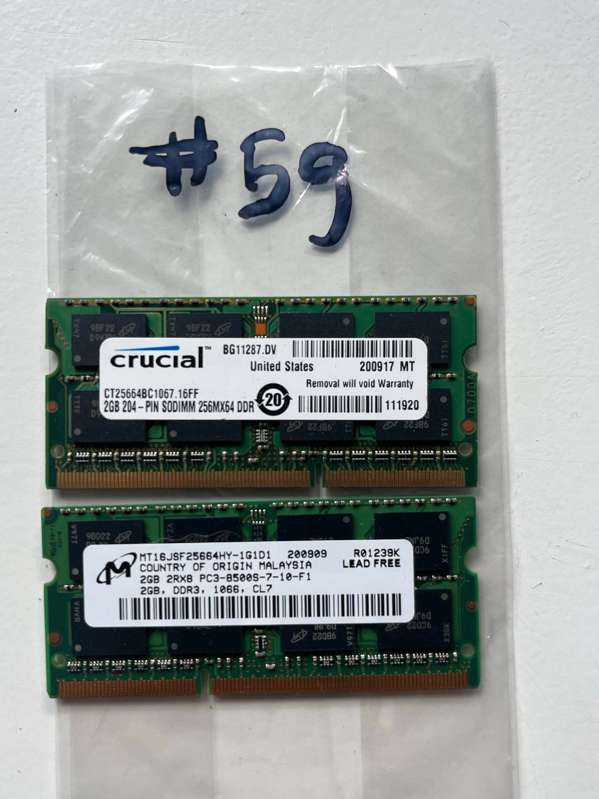 # 59 - 2 st. Crucial en Micron 2x2GB DDR3 RAM voor Laptop, Computers en Software, RAM geheugen, Verzenden, DDR3, Zo goed als nieuw